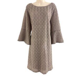 Beige Tan Knit Lace Shift Dress Bell Sleeves Size 24W 3X Plus Fall Evening Party